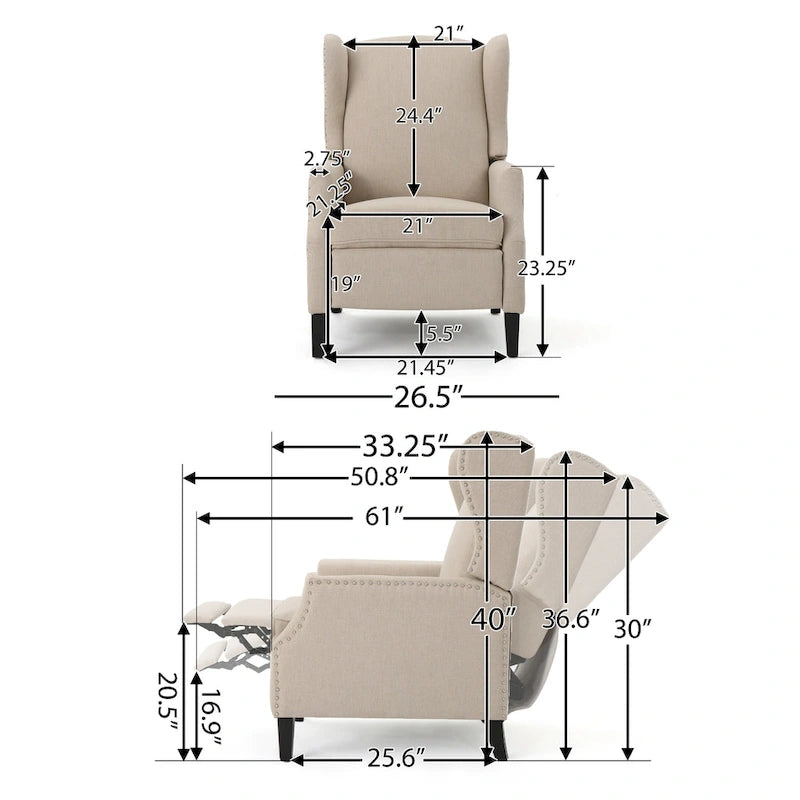 Fauteuil inclinable en tissu avec bord clouté