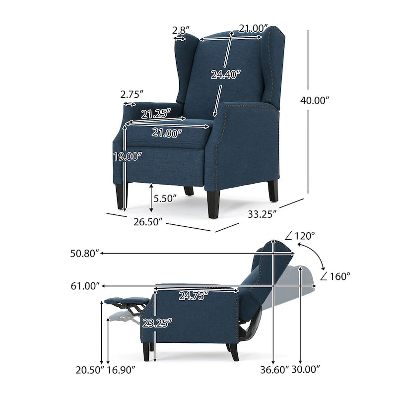 Fauteuil inclinable en tissu avec bord clouté