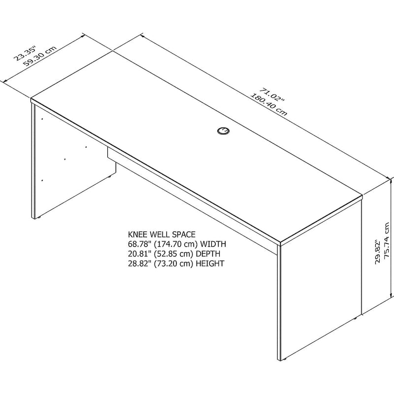 Crédence de bureau de 72 po L x 24 po P