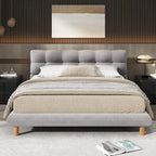 Lit plateforme tapissier Queen Size avec tête de lit en forme de biscuit