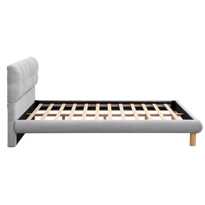 Lit plateforme tapissier Queen Size avec tête de lit en forme de biscuit