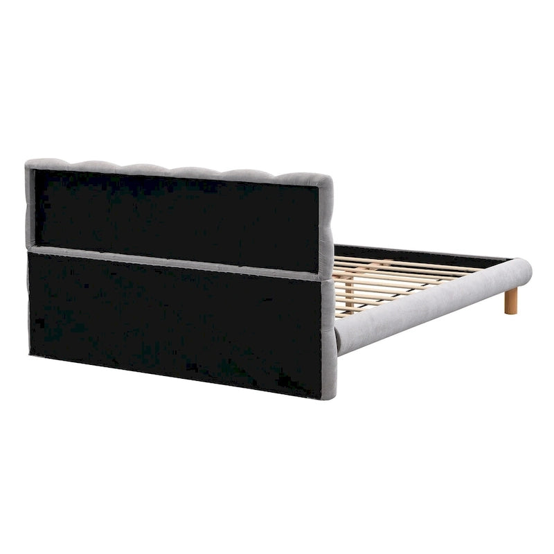 Lit plateforme tapissier Queen Size avec tête de lit en forme de biscuit