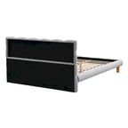 Lit plateforme tapissier Queen Size avec tête de lit en forme de biscuit