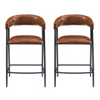 Tabourets de comptoir rembourrés en polyuréthane de 26 po, ensemble de 2 chaises hautes avec cadre en fer, dossier, repose-pieds et accoudoirs, marron