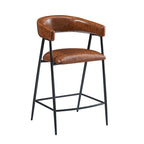 Tabourets de comptoir rembourrés en polyuréthane de 26 po, ensemble de 2 chaises hautes avec cadre en fer, dossier, repose-pieds et accoudoirs, marron