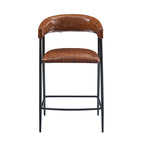 Tabourets de comptoir rembourrés en polyuréthane de 26 po, ensemble de 2 chaises hautes avec cadre en fer, dossier, repose-pieds et accoudoirs, marron