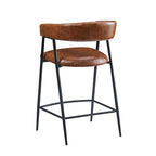 Tabourets de comptoir rembourrés en polyuréthane de 26 po, ensemble de 2 chaises hautes avec cadre en fer, dossier, repose-pieds et accoudoirs, marron