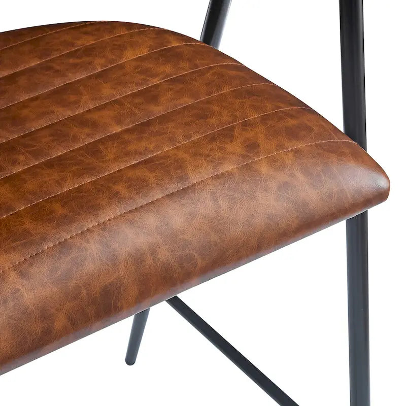 Tabourets de comptoir rembourrés en polyuréthane de 26 po, ensemble de 2 chaises hautes avec cadre en fer, dossier, repose-pieds et accoudoirs, marron