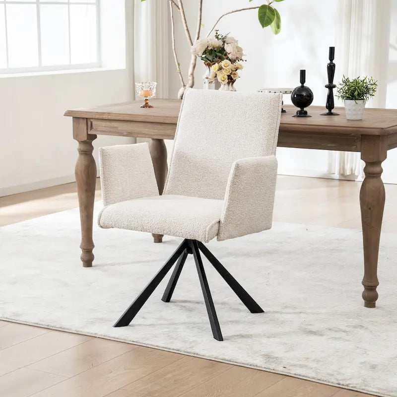 Fauteuil pivotant rembourré avec dossier haut et accoudoirs ouverts