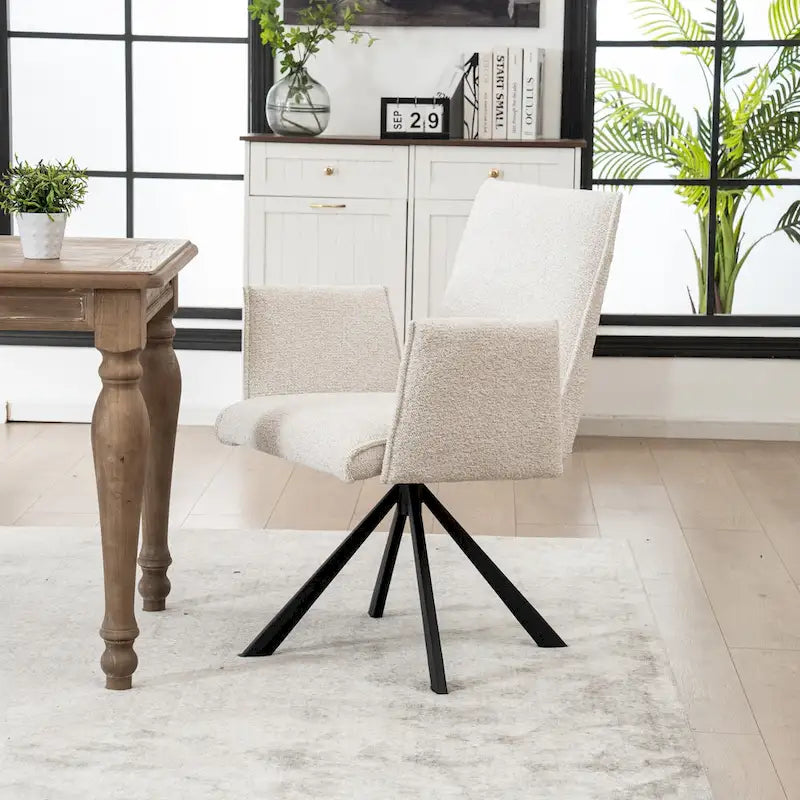 Fauteuil pivotant rembourré avec dossier haut et accoudoirs ouverts