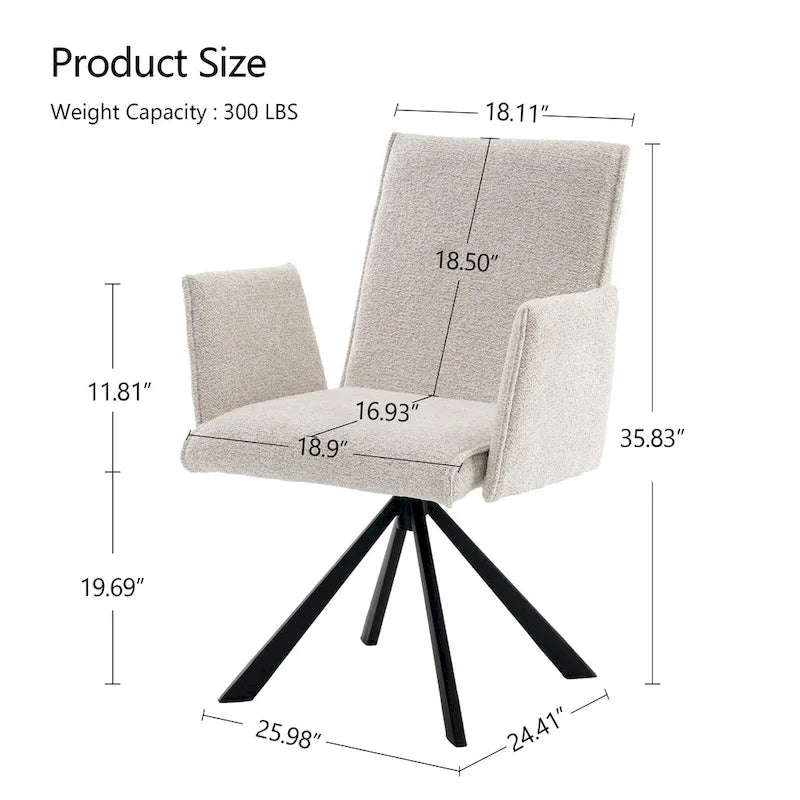 Fauteuil pivotant rembourré avec dossier haut et accoudoirs ouverts