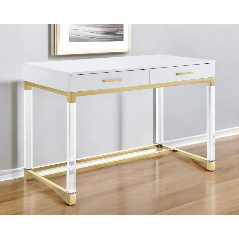 Bureau de 122 cm avec deux tiroirs – Acrylique transparent et cadre métallique