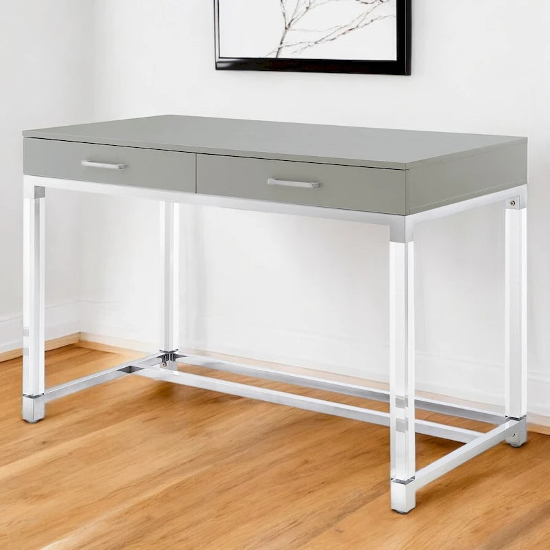 Bureau de 122 cm avec deux tiroirs – Acrylique transparent et cadre métallique