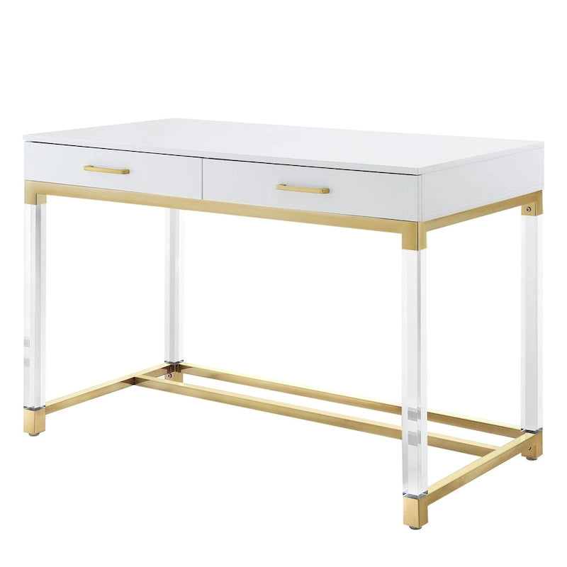 Bureau de 122 cm avec deux tiroirs – Acrylique transparent et cadre métallique