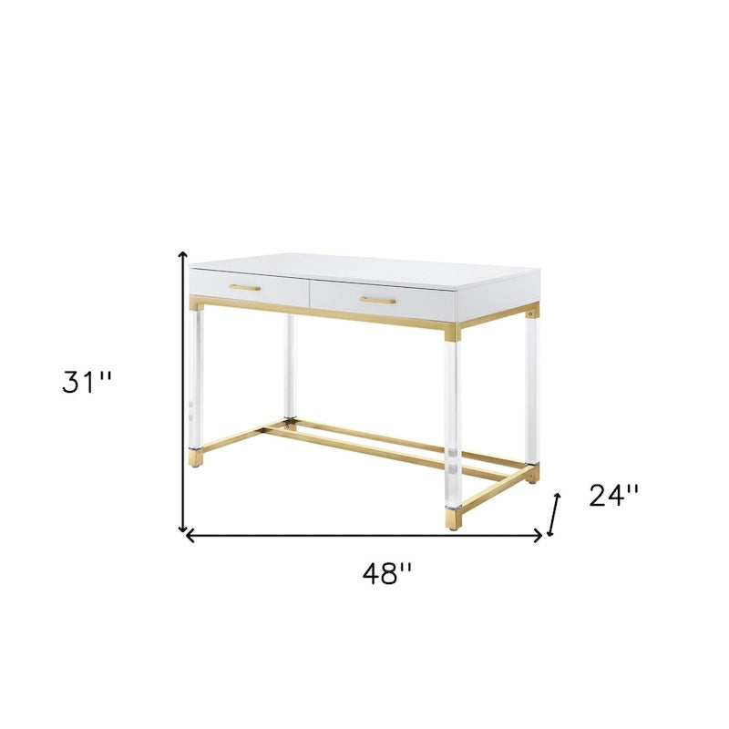 Bureau de 122 cm avec deux tiroirs – Acrylique transparent et cadre métallique