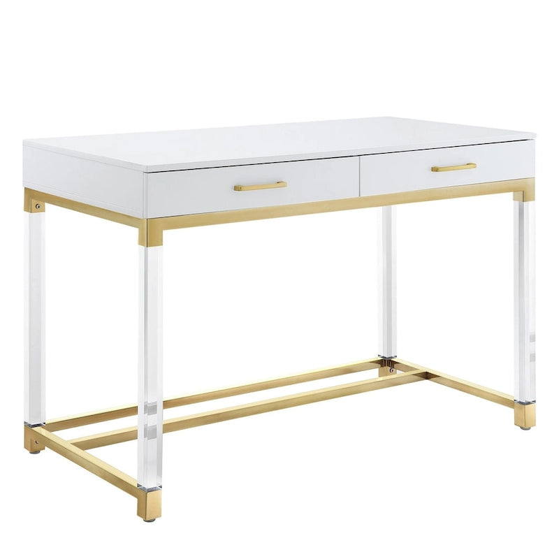 Bureau de 122 cm avec deux tiroirs – Acrylique transparent et cadre métallique