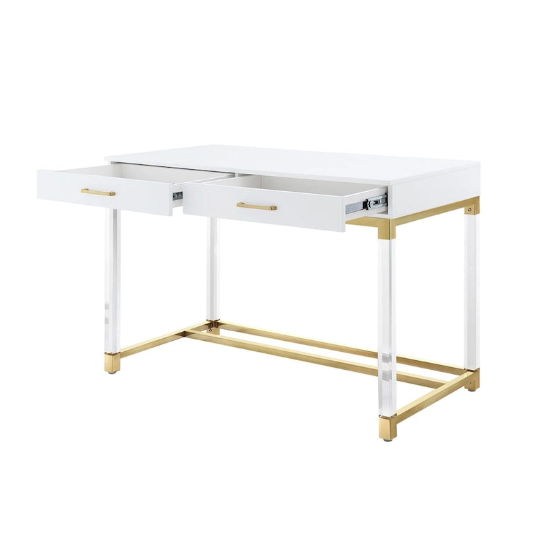 Bureau de 122 cm avec deux tiroirs – Acrylique transparent et cadre métallique