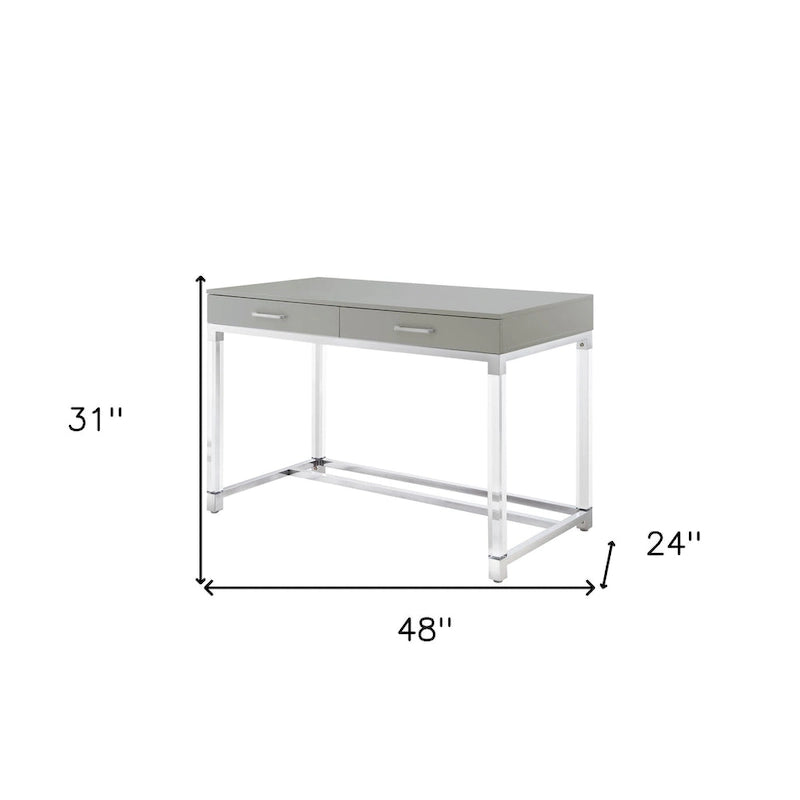 Bureau de 122 cm avec deux tiroirs – Acrylique transparent et cadre métallique