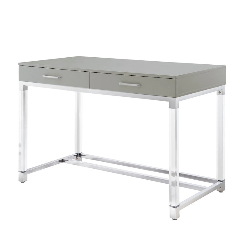 Bureau de 122 cm avec deux tiroirs – Acrylique transparent et cadre métallique