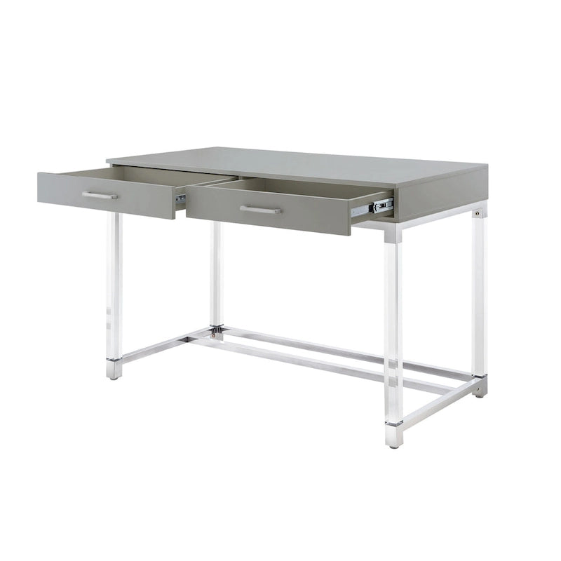 Bureau de 122 cm avec deux tiroirs – Acrylique transparent et cadre métallique