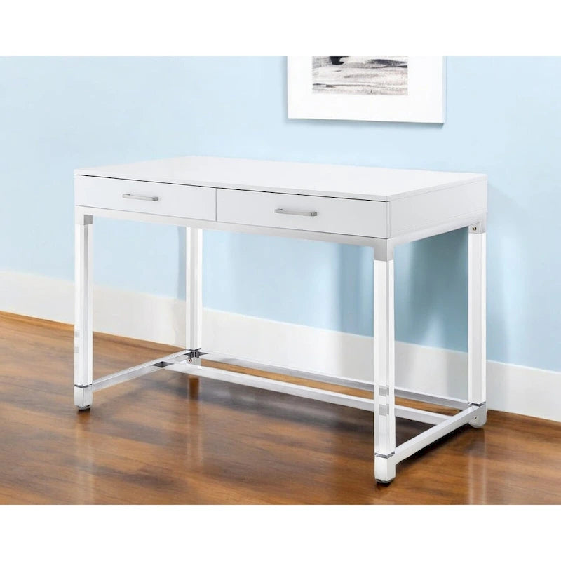 Bureau de 122 cm avec deux tiroirs – Acrylique transparent et cadre métallique