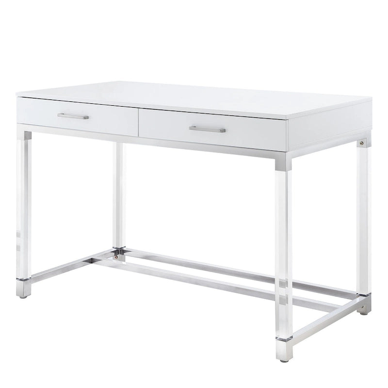 Bureau de 122 cm avec deux tiroirs – Acrylique transparent et cadre métallique