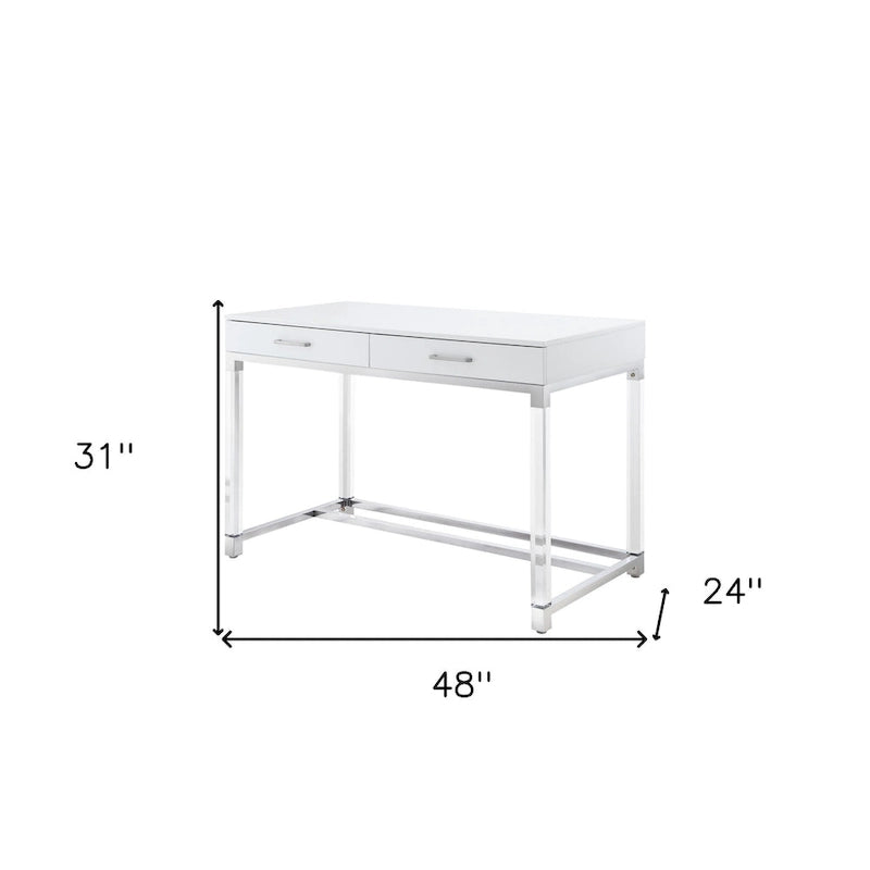 Bureau de 122 cm avec deux tiroirs – Acrylique transparent et cadre métallique