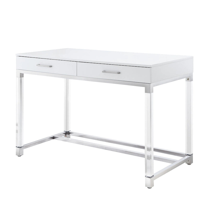 Bureau de 122 cm avec deux tiroirs – Acrylique transparent et cadre métallique