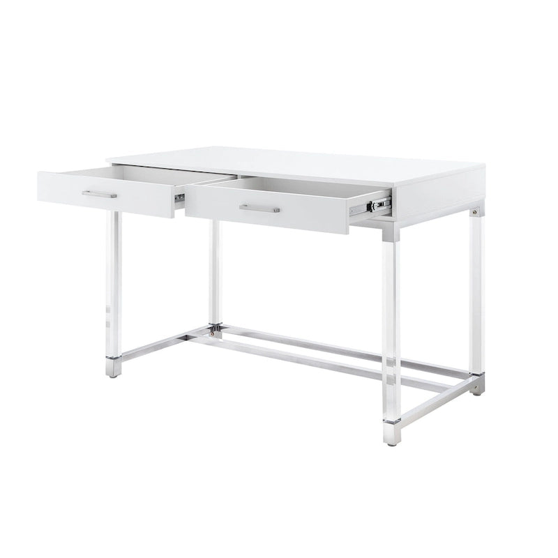 Bureau de 122 cm avec deux tiroirs – Acrylique transparent et cadre métallique