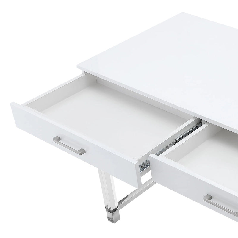 Bureau de 122 cm avec deux tiroirs – Acrylique transparent et cadre métallique