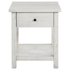 Table d'appoint avec tiroir et étagère inférieure, blanc vieilli, carrée de 50 cm