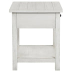 Table d'appoint avec tiroir et étagère inférieure, blanc vieilli, carrée de 50 cm