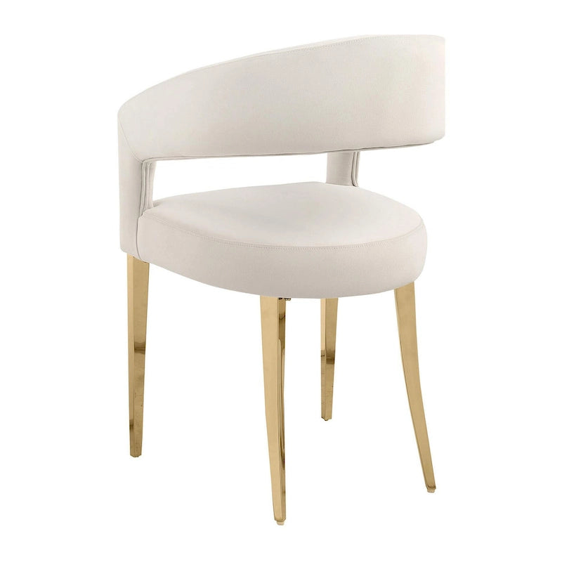 Ensemble de 2 fauteuils de salle à manger, dossier ouvert incurvé, pieds or champagne, tissu blanc