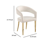 Ensemble de 2 fauteuils de salle à manger, dossier ouvert incurvé, pieds or champagne, tissu blanc