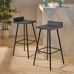 Tabourets de bar en bois d'acacia avec pieds en fer, lot de 2 – Hauteur bar