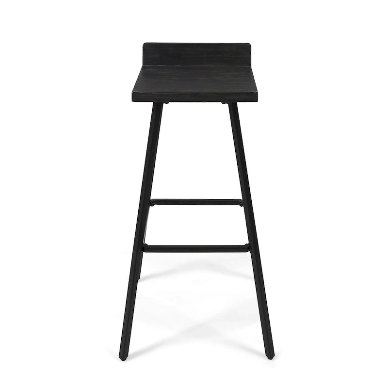 Tabourets de bar en bois d'acacia avec pieds en fer, lot de 2 – Hauteur bar
