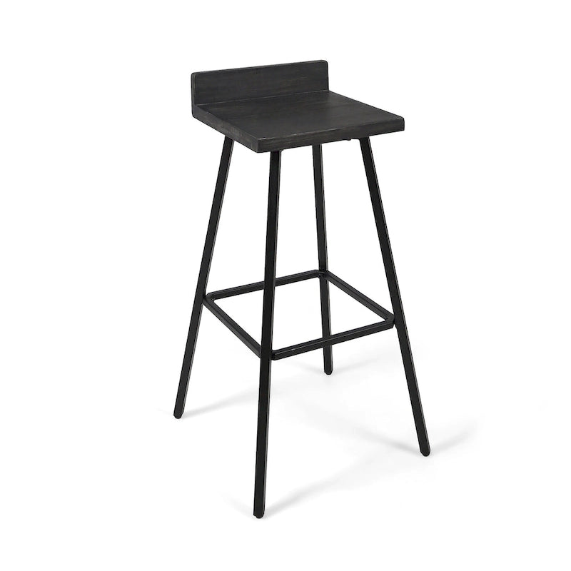 Tabourets de bar en bois d'acacia avec pieds en fer, lot de 2 – Hauteur bar