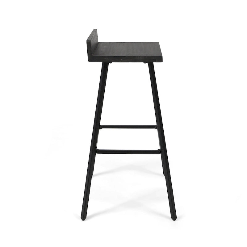 Tabourets de bar en bois d'acacia avec pieds en fer, lot de 2 – Hauteur bar