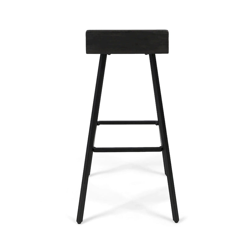 Tabourets de bar en bois d'acacia avec pieds en fer, lot de 2 – Hauteur bar