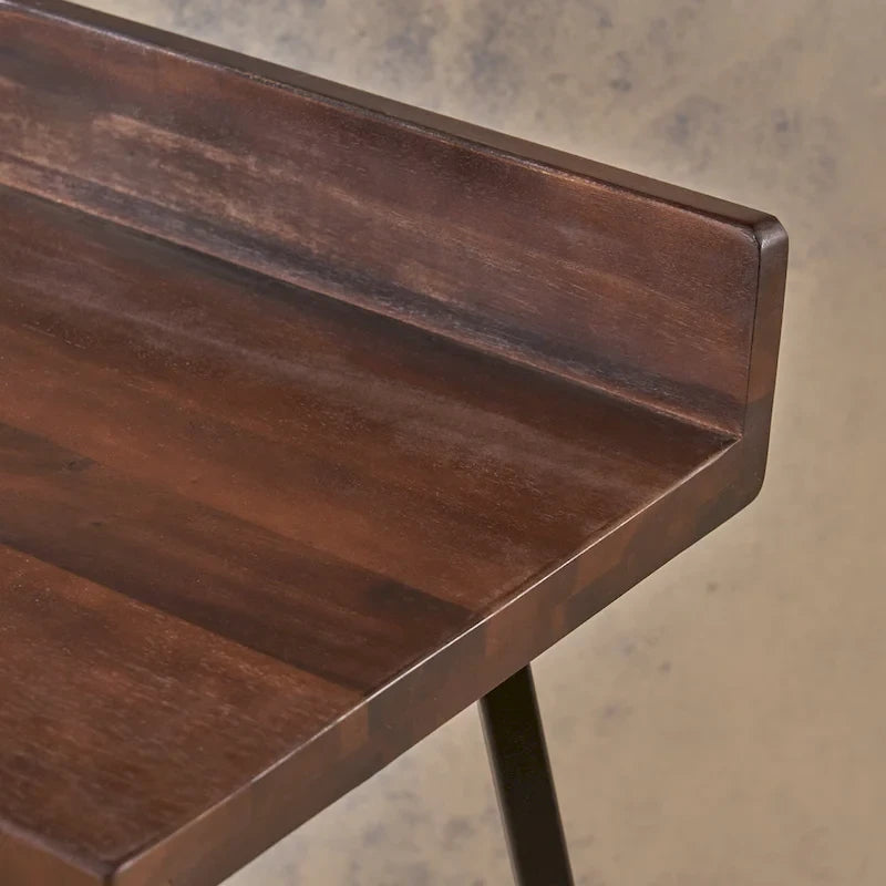 Tabourets de bar en bois d'acacia avec pieds en fer, lot de 2 – Hauteur bar