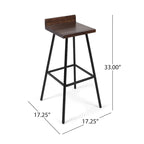 Tabourets de bar en bois d'acacia avec pieds en fer, lot de 2 – Hauteur bar