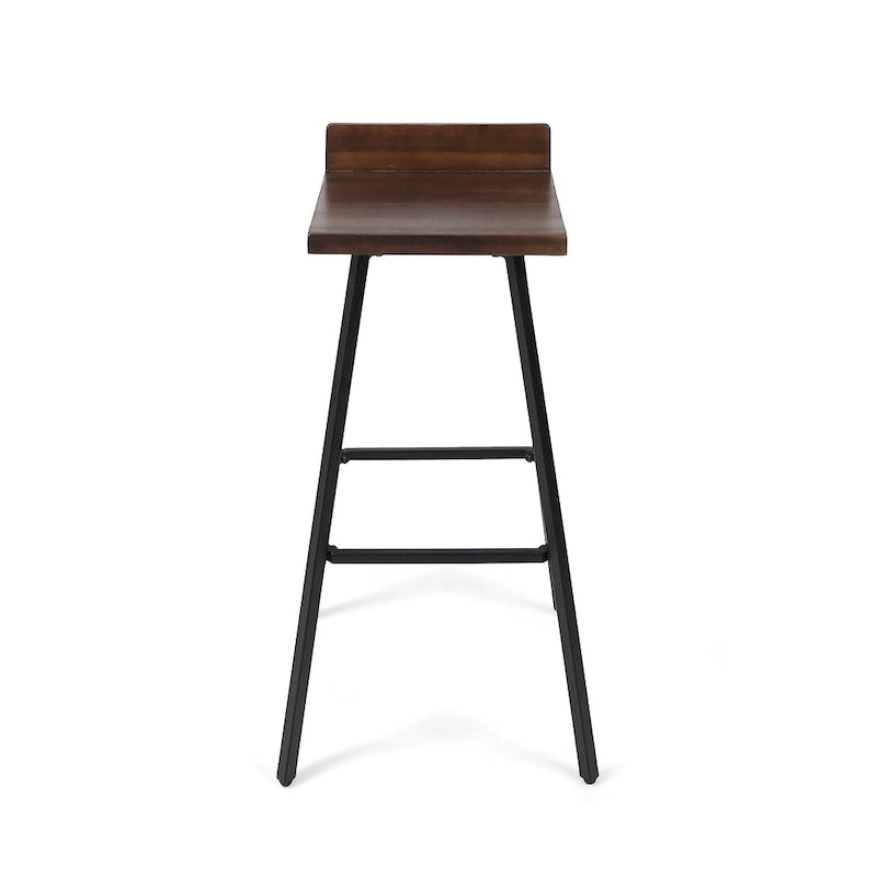 Tabourets de bar en bois d'acacia avec pieds en fer, lot de 2 – Hauteur bar