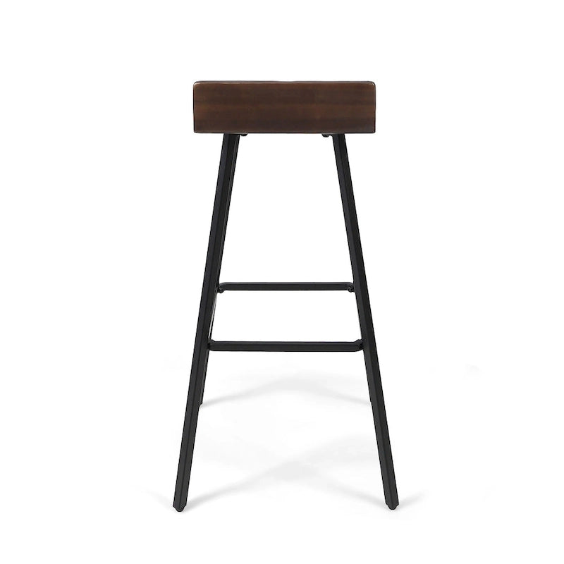 Tabourets de bar en bois d'acacia avec pieds en fer, lot de 2 – Hauteur bar