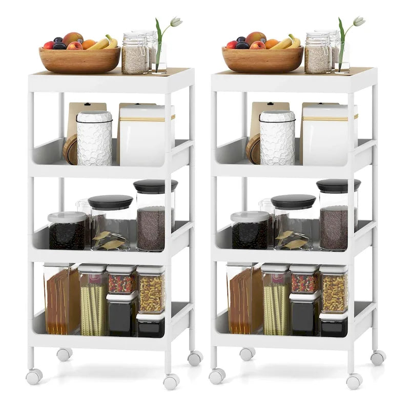 Chariot de rangement roulant à 4 niveaux avec roues verrouillables, lot de 2