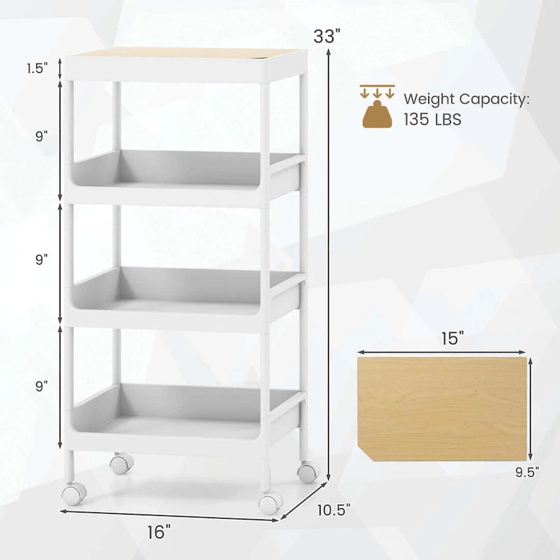 Chariot de rangement roulant à 4 niveaux avec roues verrouillables, lot de 2