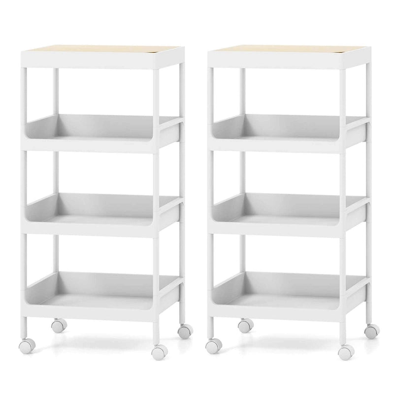 Chariot de rangement roulant à 4 niveaux avec roues verrouillables, lot de 2