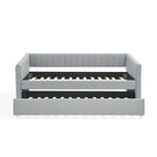 Lit de repos en lin double avec lit gigogne et rayures verticales - Capacité de 227 kg