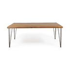 Table à manger en bois d'acacia de 72 po – Fini teck + pieds en métal rustique