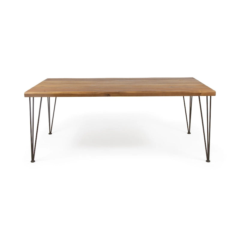 Table à manger en bois d'acacia de 72 po – Fini teck + pieds en métal rustique