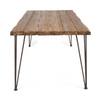 Table à manger en bois d'acacia de 72 po – Fini teck + pieds en métal rustique